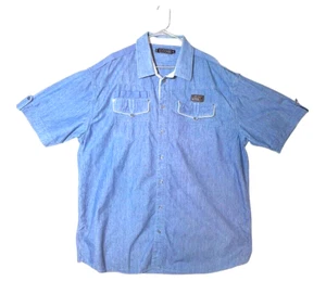 Coogi Shirt Mens 4XL Short Sleeve Button Up Chambray Blue Utility Camp Cotton - Picture 1 of 7