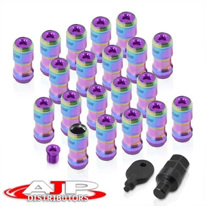 (20 Pieces) M12 1.25 JDM Performance Wheel Rim Lug Nuts Neo Chrome Purple + Caps - Picture 1 of 4