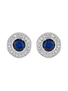 0.50 Ct Blue Sapphire & Lab Grown CVD American Diamond Stud Earrings 925 Silver - Picture 1 of 5