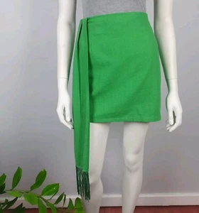 Pretty Little Thing Size 14 Mini Skirt Draped Tassel Hem Green Women NEW $66 - Bild 1 von 12