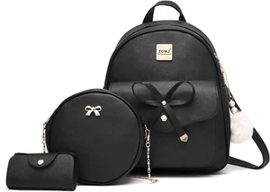 Mini Leather Backpack Purse 3-Pieces Fashion Bowknot Zipper Bags Cute Casual Tra - Picture 1 of 6