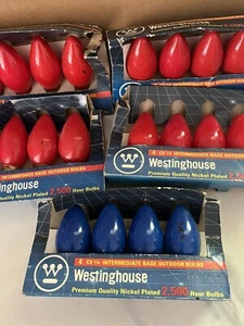 WESTINGHOUSE C9 1/4 Intermediate Base Outdoor Bulbs Vtg 20 Bulbs 16 Red 4 Blue - Picture 1 of 7