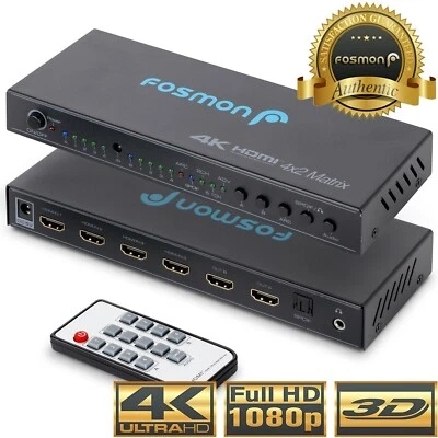 Fosmon 4x2 1.4v 4K 3D 1080P HD Matrix HDMI Switch Splitter ARC SPDIF 3.5mm Out - Image 1 of 4
