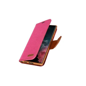 Folio case for galaxy S22 Ultra Fabric denim effect Canvas Collection pink - Picture 1 of 6