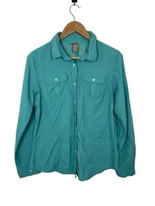 Duluth Trading Co Button Shirt Womens Medium Nylon Blend Green Vented - Picture 1 of 7