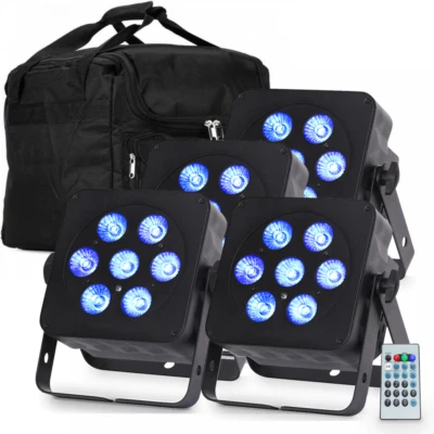 Slimline 7Q5 RGBW 7x 5W Quad Colour LED Floor Ceiling Stage Par Pack inc Case - Image 1 of 4