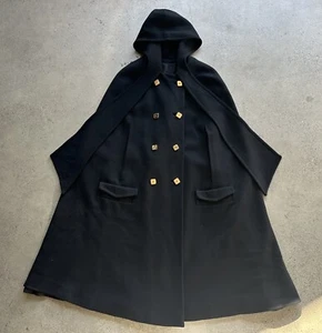 Vintage 50s Count Romi Black Double-Breasted Heavy Hooded Pocketed Cloak / Cape - Picture 1 of 11