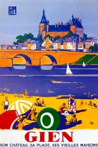 FRENCH GIEN SON CHATEAU PLAGE VIEILLES MAISON SUMMER TRAVEL VINTAGE POSTER REPRO - Picture 1 of 3