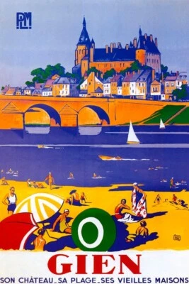 FRENCH GIEN SON CHATEAU PLAGE VIEILLES MAISON SUMMER TRAVEL VINTAGE POSTER REPRO - Image 1 of 3