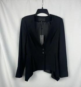 BCBGMAXAZRIA Blazer Jacket Snap Button Ruffled Black Size S - Picture 1 of 5