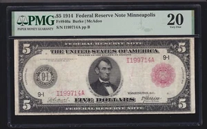 US 1914 $5 FRN Minneapolis Red Seal FR 840a PMG 20 VF (714) - Picture 1 of 2