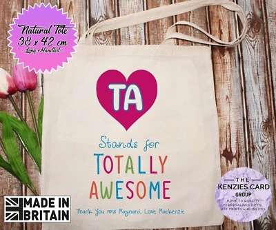 PERSONALISED Thank You Teacher TA School Gift Tote Bag Totally Awesome TA  Gift - Image 1 of 2