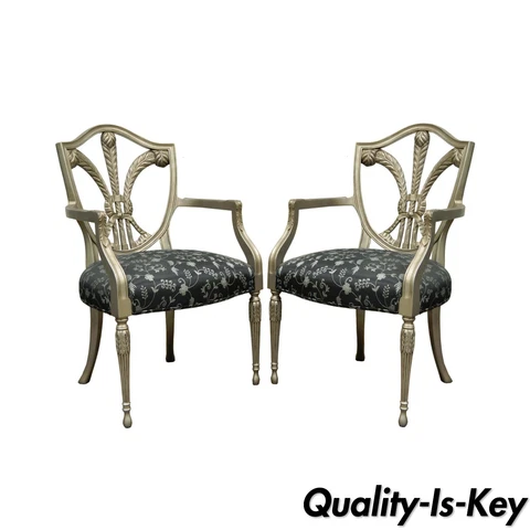 Pair of Silver Sheraton Styl Shield Back Plume Prince of Wales Dining Arm Chairs Cover