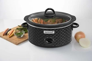 Olla de cocción lenta Brentwood SC-136BK de 3,5 cuartos de galón con patrón de diamante negro mango táctil fresco - Imagen 1 de 8