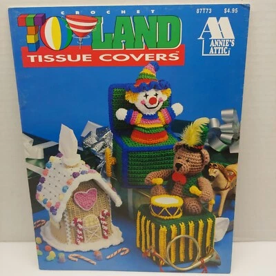 Annie's Attic 87T73 Crochet Toyland Tissue Covers 1993 7 Designs Elf Snowman  - Image 1 of 2