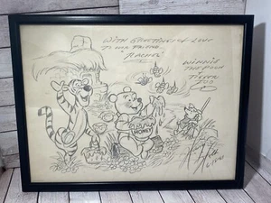 Walt Disney Harry Holt Wine The Pooh & Tigger Sketch Print Hand Signed 1993 12” - Picture 1 of 9