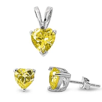 Yellow Topaz Heart .925 Sterling Silver Earring & Pendant Set - Image 1 of 2