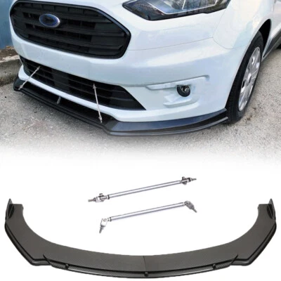 Carbon Look Car Front Bumper Lip Splitter Body Kits+ Strut Rods For Ford Transit - Image 1 of 4