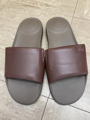 Fitflop UK 8 Iquhion Ergonomic Leather Slides Slip On Sandals Cappuccino Brown  - Image 1 of 3