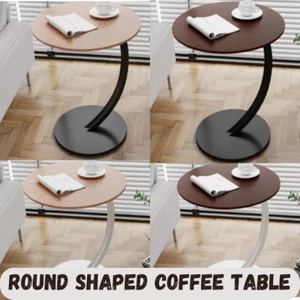 Round Snack Side Table, C Shaped Sofa Side Table, Coffee End Table for Bedroom - Picture 1 of 13