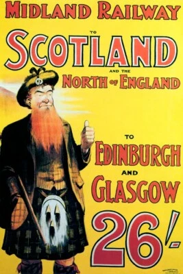 MIDLAND RAILWAY TO SCOTLAND ENGLAND GLASGOW TRAIN TRAVEL VINTAGE POSTER REPRO - Image 1 of 3