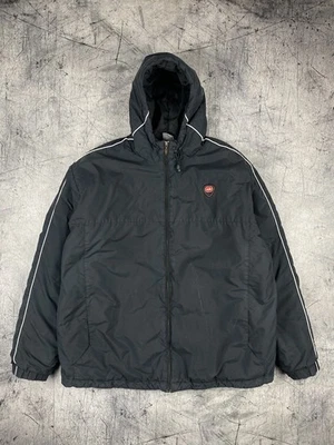 Vintage 90s Nike Swoosh Puffer Coat Hoodie Jacket Men XL Black Full Zip Snap Y2K - Image 1 of 4