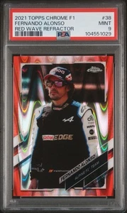 2021 TOPPS CHROME FORMULA 1 #38 FERNDANDO ALONSO RED WAVE REFRACTOR /5 PSA 9 - Picture 1 of 3