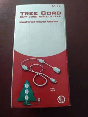 Tree Cord 15 Foot with 9 Outlets White Extension Cord *Use With Your Xmas Tree - Image 1 of 4
