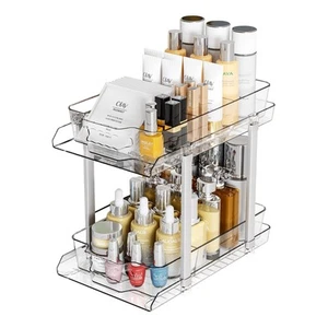 2-Tier Clear Under Sink Bathroom Cabinet Organizer Pull-Out Storage for Pantry - Picture 1 of 7