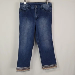 Christopher & Banks Boho Trim Cropped Jeans Sz 8 Medium Wash Festival Casual - Picture 1 of 12