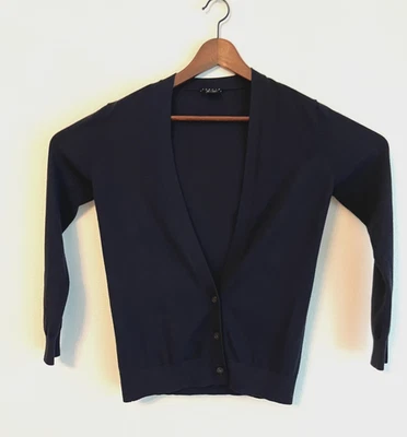 Theory Sweater Womens Navy Blue Wool Cardigan Minimalist Capsule Career S  EUC - Image 1 of 4