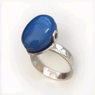 ANELLO DONNA IN ARGENTO 925  AGATA BLU fascia larga. - Immagine 1 di 4