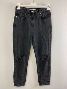 Next Mom Jeans 10 Regular Grey Distressed High Rise Straight Leg - Picture 1 of 14