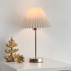 Pleated shade Table Lamp USB Decoration Desk Light Bedside Bedroom Nightlight - Picture 1 of 8