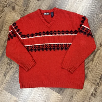 Vintage STRUCTURE 100% Pure New Sheltland Wool Sweater Men’s Sz L Red V Neck - Image 1 of 4