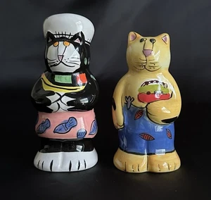 Catzilla Salt Pepper Shakers By Candace Reiter Chef Cats New In Box - Picture 1 of 8
