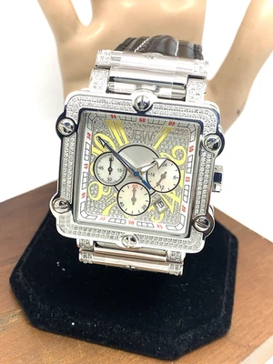 JBW Men's Watch JB6215 Phantom Diamond Quartz Silver Square 42mm Black Leather - Image 1 of 4