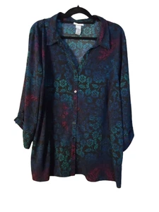 Blusa Catherines Top Mujer 3x Ombre Floral Manga Larga con Pestaña Enrollable Botón - Imagen 1 de 8