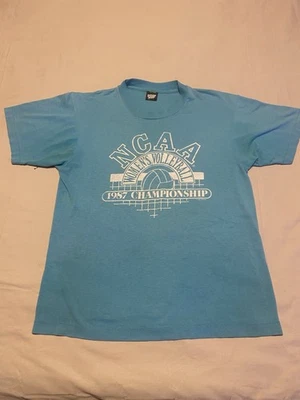 Vintage Distressed NCAA Women’s Volleyball 1987 Championship T Shirt Large Blue - Image 1 of 4