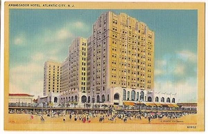 AMBASSADOR HOTEL Boardwalk Beach ATLANTIC CITY New Jersey Linen POSTCARD Tichnor - Picture 1 of 2