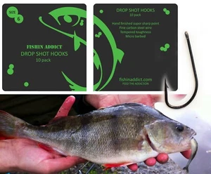 Dropshot fishing hooks #6 FA-06 - 10pk- Fine carbonsteel wire micro barb UK sell
