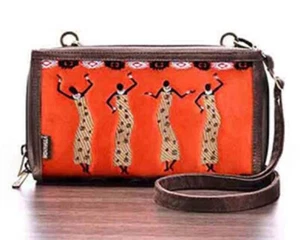 Crossbody Wallet Purse Organizer Smartphone Zipper Bag BNWT Suede Orange Tribal - Picture 1 of 7