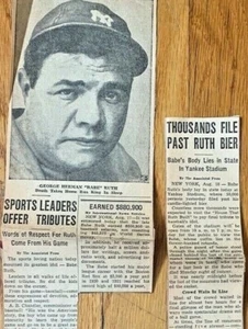De colección Babe Ruth OBITUARIO muerte 1948 periódico recorte libro foto muere NY Yankees - Imagen 1 de 6