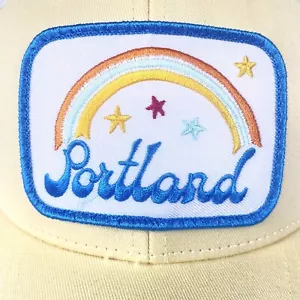 Portland Oregon Rainbow Travel Adjustable Trucker Snapback Hat Yellow Mesh - Picture 1 of 10