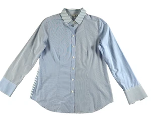 Hinson Wu Womens Size 10 Striped Shirt Blue White Button Long Sleeve Collared - Picture 1 of 13