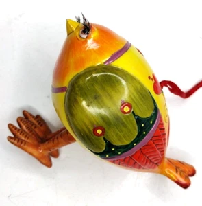 Quirky Bird Jim Shore Style Hand Painted Ceramic Ornament Eyelashes, Dangle Feet - Picture 1 of 5