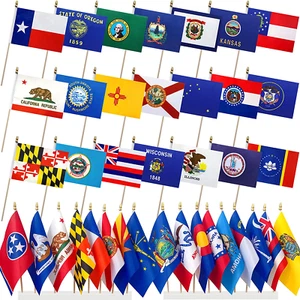 US 50 State Flags Set on Wood Stick Small Mini Hand Held Flags - Picture 1 of 5