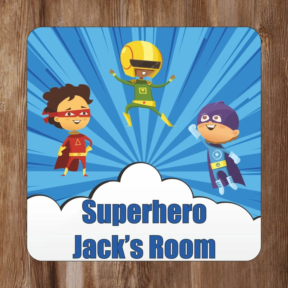 Superhero Boys Kids Bedroom Door Sign Personalised With Any Name - Image 1 of 1