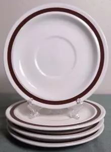 Echt Steingut Restaurantgeschirr Untertasse Japan weiß mit braunen Streifen ~ 4er Set - Bild 1 von 5