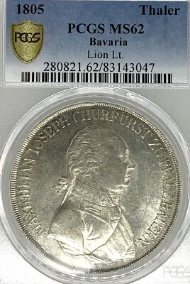 German State Bavaria 1805 Taler Coin Thaler PCGS MS 62 VZ/STG RARE UNC VARIETY - Image 1 of 3